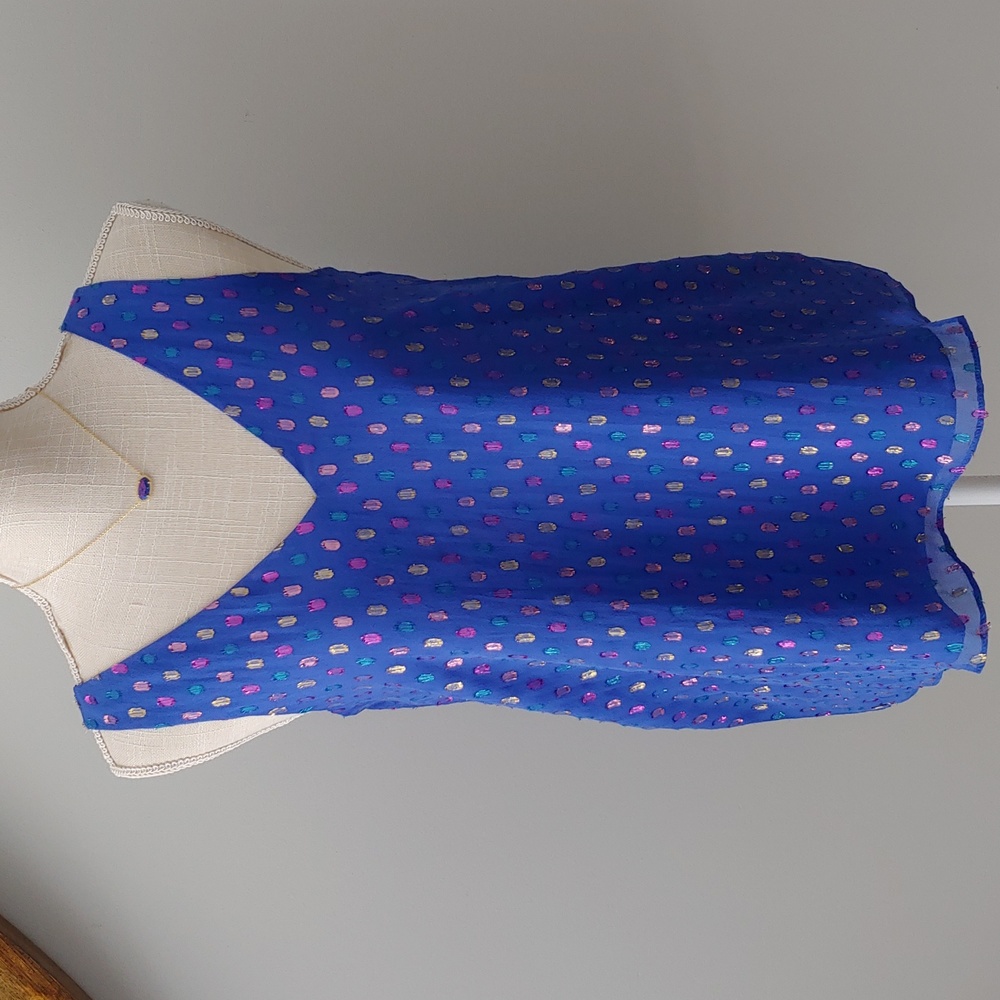 Lilly Pulitzer top, blue w/metallic accents, sleeveless XS, EUC